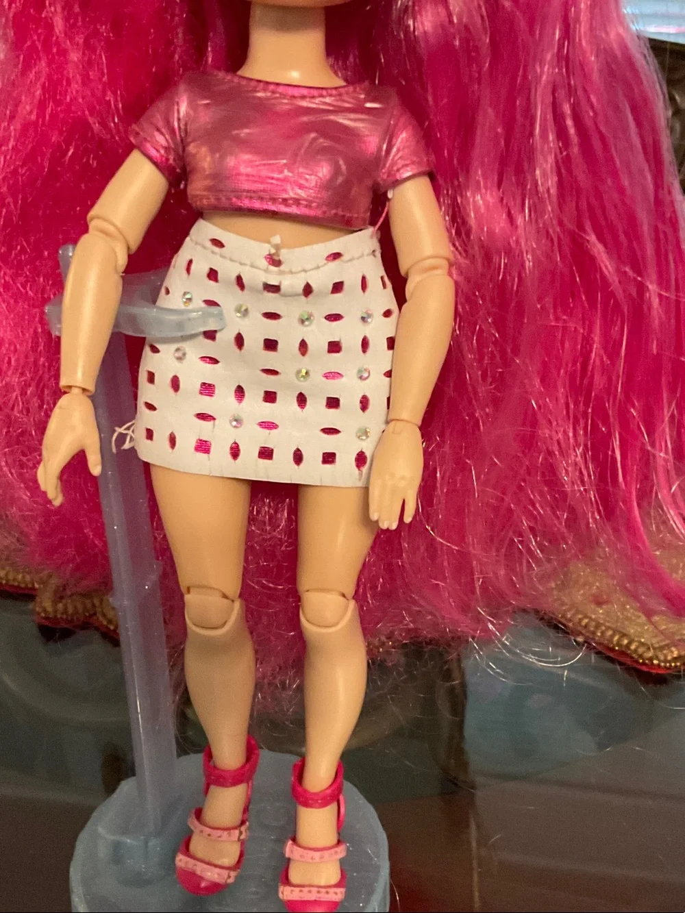 Rainbow Pink-Haired Fashion Doll with Shiny Top